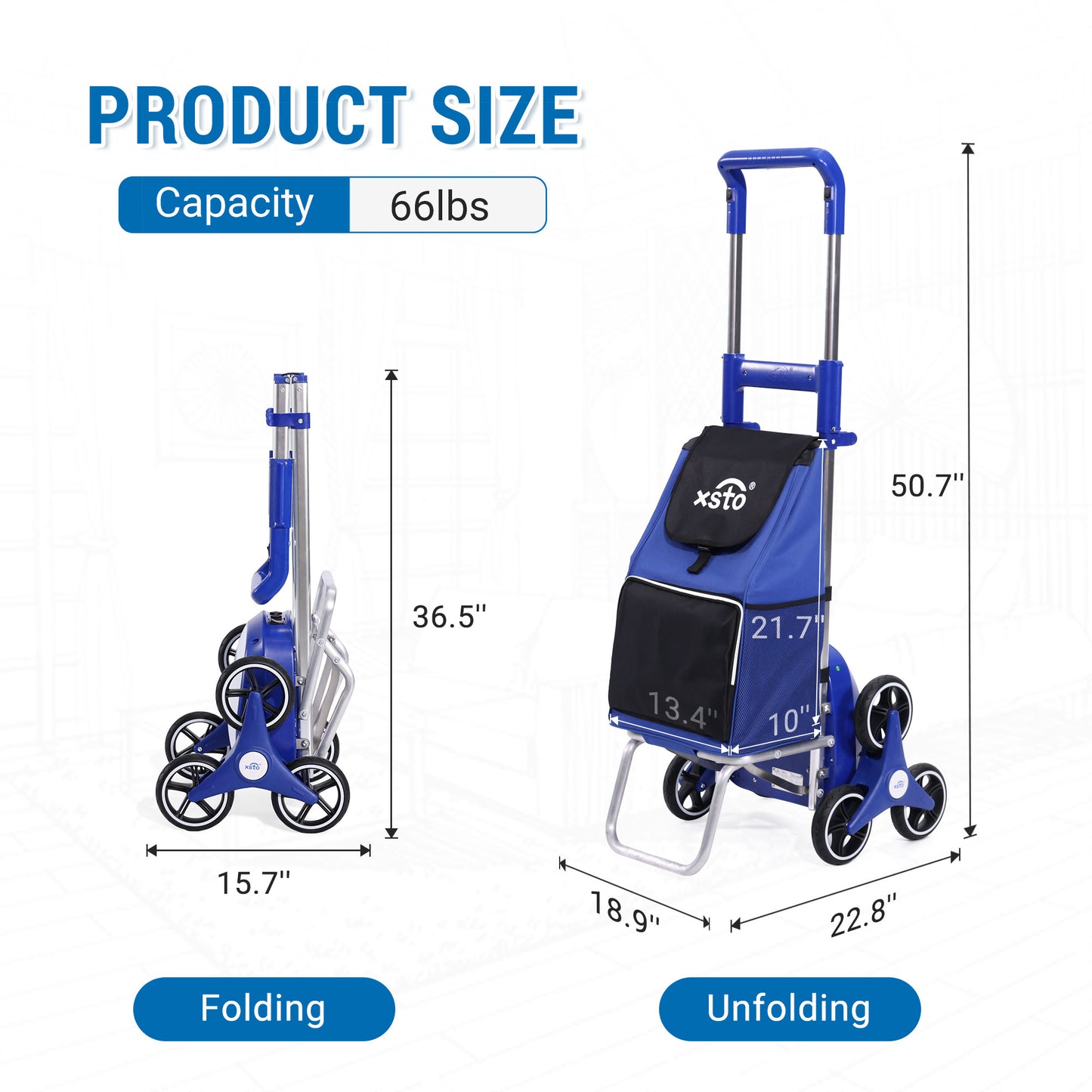 66lbs-XSTO ZW030 Robby Stair Climbing Shopping Cart
