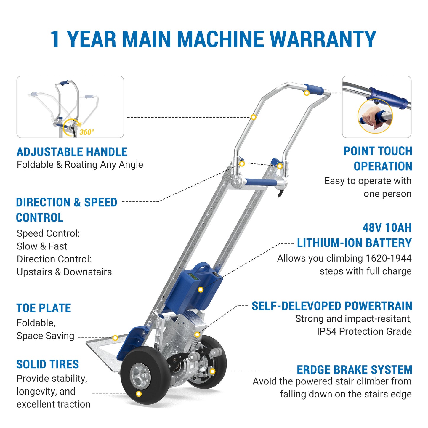 463 lbs Motorized Stair Climbing Hand Truck With Edge Brake ZW7210GC